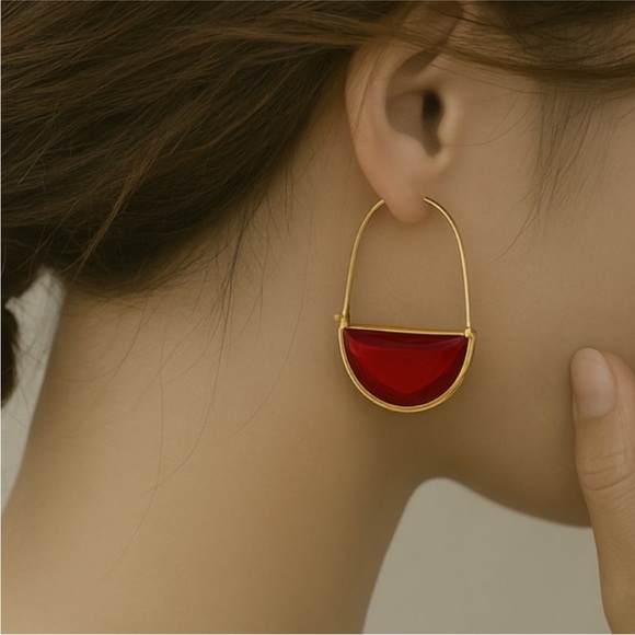 Copper Red and Gold Crystal Earrings - Picture 2 of 7